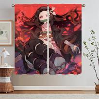 Nezuko Kamado Curtain Window Curtains for Living Room Decoration Curls Tulle in Kitchen Curtains 2 Pieces Window Blinds Blackout W50xH70cmx2pcs-CL black