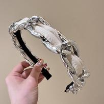 Italian Liquid Metal Twisted Chain Headband Avant Garde Unisex Geometric Chain Hair Accessories Futuristic Minimalist Headdress