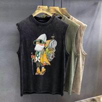 Men'S Summer Printing Design Sleeveless Top Hong Kong Style Trend Sleeveless Short-Sleeved Popular Simple Versatile Undershirt Shoulders M