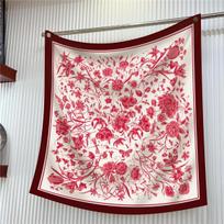 90CM Korean Version Of High-quality Twill Silk Rose Flower Women's Decoration Sunscreen Shawl Large Square Scarf Scarf Wholesale 90cm raudona