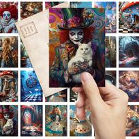 32pcs, Blue Alice in Wonderland Postcards, Joker, Birthday/Anniversary Gifts, Collectibles, Suitable for Gifting, Mailable.