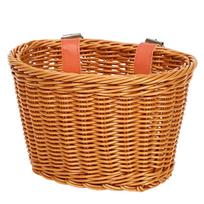 Bike Basket For Front Handlebar Kid Adult Handlebar Wicker Basket Bike Decoration With Leather Straps Accessories Basket One Size brown