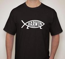 Darwin fish Atheist Anti religion Evolution T shirt tee S