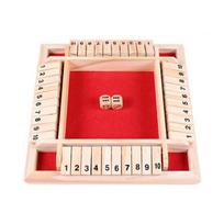 Mediniai 4 žaidėjai Shut The Box kauliukų žaidimas Stalinis Šeimos Tėvų Vaikų stalo žaidimai raudona