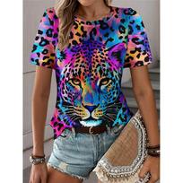 Vasaros spalvingi leopardo 3D spausdinimo marškinėliai moterims, gatvės apranga, laisvalaikio mada, Y2k trumpomis rankovėmis, marškinėliai su O formos kaklu, viršutiniai drabužiai 6XL black