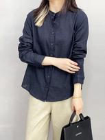 PLUS Sotomachi Mandarin Collar Double-Layer Cotton Gauze Long Sleeve Shirt - Soft, Versatile All-Cotton Button-Down Top S (45-50kg) tamsiai mėlyna spalva