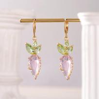 Cute Carrot Stone Pink Green Light Zircon Luxury Rhinestone Gold Color Earrings for Women Exquisite Aesthetic Romantic