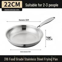 316 Stainless Steel Non-Stick Flat-Bottom Frying Pan for Induction Cookers gray