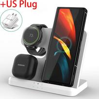 3 viename belaidžio įkroviklio laikiklis, skirtas Samsung S23 S22u 21 20 15w greito įkrovimo stoties stovas, skirtas Galaxy Watch 5 4 3 Buds Pro Live 2 White with US balta