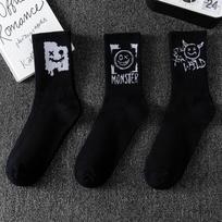 Ghost Face Plus Size Women's Mid-Calf Cotton Basketball Socks - Black/White - Autumn/Winter Collection D1 series [one size 37-46] black
