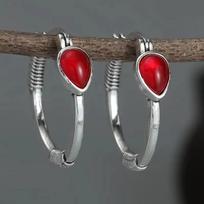 Ethnic Redstone Curiosity Ring Earrings Vintage Jewelry Carving Pattern Earrings Earrings Women Wear At Banquets