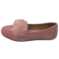 UGG Women's Kaley Wisp Suede Shearling Lined Pom Pom Loafer Pink Crystal 1102689-PCRY 36 gray