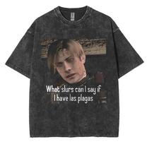 90s Leon S Kennedy Resident Evil 4 Vintage Washed Tee Shirt Men's Women Harajuku Fashion Short Sleeve T-shirts Gothic Streetwear L