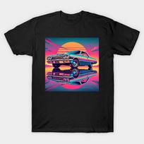 Men Black Print T-shirt 64 Impala Sunset No-Cut Heat Transfer Print Cotton Tshirt S juoda
