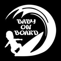 S60291# Boy Surfing Baby on Board Sticker on The Car Vinyl Decal Waterproof Decoration Car Stickers 15x15cm balta