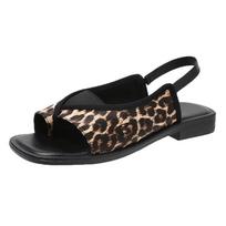 Laisvalaikio senoviniai moteriški sandalai atviru pirštu paplūdimio plokščios basutės kvadratinės galvos leopardo modelio dizainerio batai vasaros mados moterims 35 black