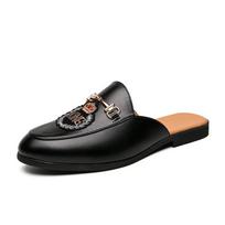 Juodi pus batai vyrams Mules Pusiau atviri Loafers Šlepetės Odiniai Atviri Nugaros Atsitiktiniai Batai Madingi Slip-On Plokščiapadžiai Sandalai Vasara 2024 37 gray