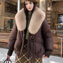 Streetwear Didelio kailio apykaklės Pūkais medvilne paminkštinta striukė Moteriška žieminė trumpa parka Pašiltinti šilti paltai Mados lauko drabužiai M chaki/kava
