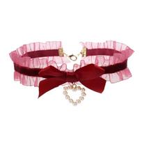 Heart Pendant Bowknot Collar Necklace Sweet Clavicle Chain Necklace Choker