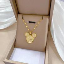 Cartoon Zircon Minnie Mouse Pendant Necklace for Women Girl Stainless Steel Chain Jewelry Sweet Gift for Friends Fans brown