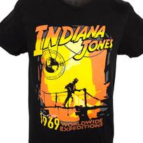 Indiana Jones 100% Cotton T-shirt Mens Tees Top Mens Size Small Black 1969 Worldwide Expeditions Retro S