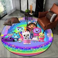 3D Cartoon Cute Gabbys Dollhouse Girl Round Area Rug,Carpet for Living Room Bedroom Sofa Playroom Decor,kids Non-slip Floor Mat Diameter 60cm blue