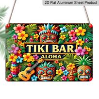 2D Flat, 1pc Tiki Bar Aloha Tropical Sign, 12 ×8  - Hawaiian Tiki Mask & Floral Decor Plaque - Aluminium Wall Hanging for Patio & Bar, Summer Beach 20*30cm