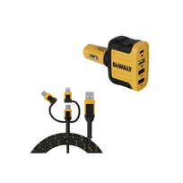 DXMA141-9009-DWG DeWALT 4IN1 automobilinis įkroviklis 18W + DXMA131-1356-DWG DeWALT 3IN1 kabelis