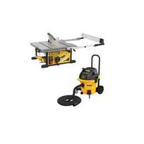 DWE7492 DeWALT išilginio pjovimo staklės + DWV905M DeWALT sauso/šlapio valymo statybinis dulkių siurblys