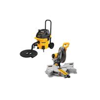 DWS780XPS DeWALT skersinio pjovimo staklės (305 mm) + DWV905M DeWALT sauso/šlapio valymo statybinis dulkių siurblys