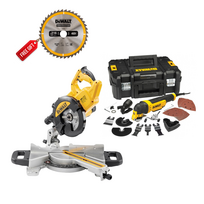 DWS773 DeWALT 216 mm skersinio pjovimo staklės 1300W + DWE315KT daugiafunkcinis įrankis + DOVANA!