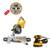 DWS773 DeWALT 216 mm skersinio pjovimo staklės 1300W + DWE6423 ekscentrinis šlifuoklis 280W + DOVANA!