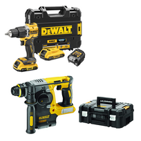 DCD100YD2T + DCH273NT DeWALT 18V XR suktuvas – smūginis gręžtuvas + DeWALT 18V SDS-Plus perforatorius  (2x2.0 Ah)