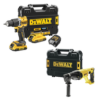 DCD100YD2T + DCH133NT DeWALT 18V XR suktuvas – smūginis gręžtuvas + DeWALT 18V SDS-Plus perforatorius (2x2.0 Ah)