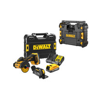 DCS438E2T + DWST1-81079 DeWALT kompaktiškas pjovimo įrankis 75 mm + DWST1-81079 DeWALT TSTAK radijo imtuvas (2x1.7 Ah)