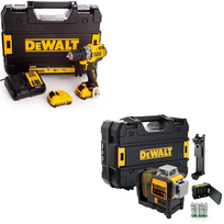 DCD701D2 + DCE089RNT DeWALT 12V kompaktiškas suktuvas-gręžtuvas + DCE089RNT DeWALT kryžminių linijų lazeris (2x2.0 Ah)