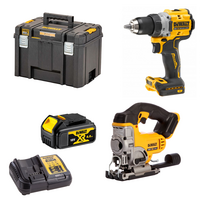 DCD800N DeWALT 18V suktuvas-gręžtuvas + DCS331N DeWALT 18V XR Li-Ion siaurapjūklis (1x4.0 Ah)