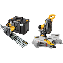 DWS780XPS DeWALT 305 mm slankus skersinis pjūklas + DWS520KTR 55 mm diskinis pjūklas su 1,5 m liniuote
