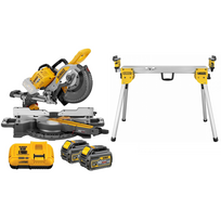 DCS727T2 DeWALT FLEXVOLT 54V skersinio pjovimo staklės + DE7033 kompaktiškas stalas (2x6.0 Ah)