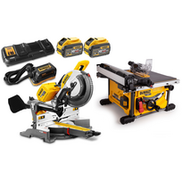 DHS780X2A DeWALT FLEXVOLT 54V XPS skersinio pjovimo staklės + DCS7485N išilginio pjovimo staklės (2x9.0 Ah)