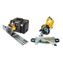 DWS774 DeWALT 216 mm skersavimo pjūklas 1400W + DWS520KTR 55 mm diskinis pjūklas su 1,5 m liniuote