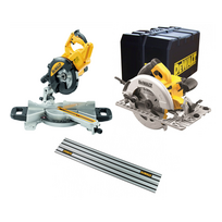 DWS774 DeWALT 216 mm skersavimo pjūklas 1400W + DWE576K diskinis pjūklas + DWS5022 1.5 m kreipančioji liniuotė