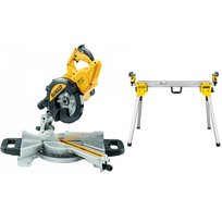DWS774 DeWALT 216 mm skersavimo pjūklas 1400W + DE7033 kompaktiškas stalas