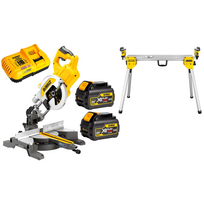 DCS777T2 DeWALT FLEXVOLT 54V skersinio pjovimo staklės + DE7033 kompaktiškas stalas (2x6.0 Ah)
