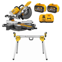 DCS727Y2 DeWALT FLEXVOLT 54V skersinio pjovimo staklės + DE7033 kompaktiškas stalas (2x12.0 Ah)