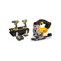 DCK266P3 DeWALT 18V rinkinys DCF887 smūginis suktuvas + DCD796 suktuvas-gręžtuvas + DCS331N 18V siaurapjūklis