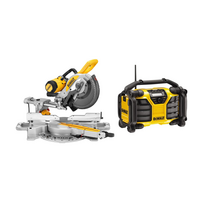 DWS727 DeWALT skersinio pjovimo staklės (250mm) + DCR017 radija - baterijų įkroviklis