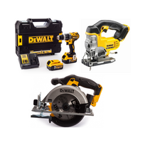 DCD796P2 DeWALT 18V suktuvas – smūginis gręžtuvas + DCS331N 18V siaurapjūklis + DCS391N 18V diskinis pjūklas + dėžė