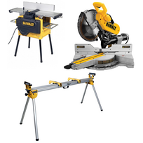D27300 DeWALT obliavimo ir reismuso staklės + DWS780XPS DeWALT 305 mm skersinio pjovimo staklės + DE7023 stovas