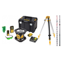 DCE079D1G DeWALT akumuliatorinis rotacinis nivelyras + DE0734 lazerio skalės strypas + stovas
